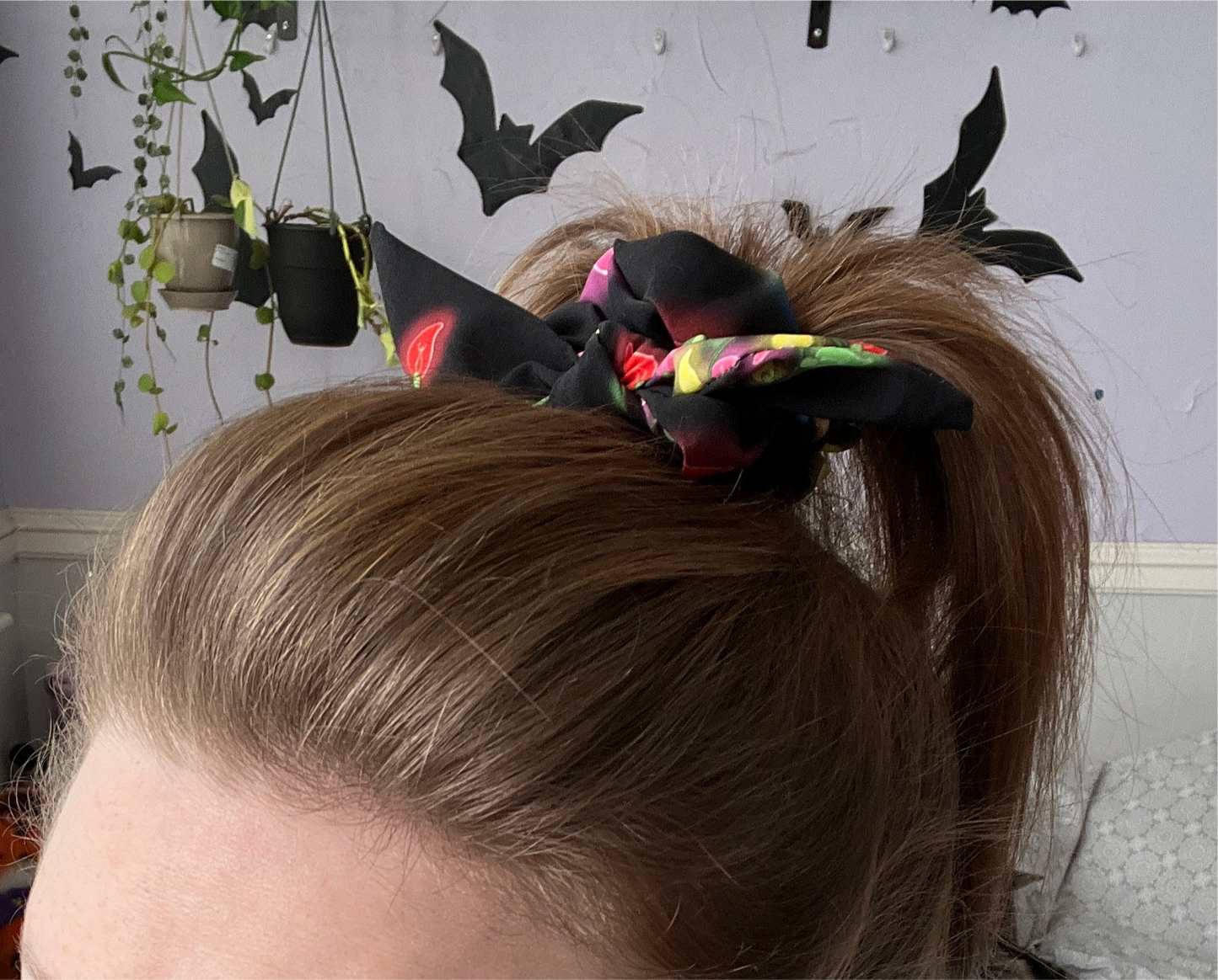 Black Holiday Lights Scrunchie w/ Removable Bow