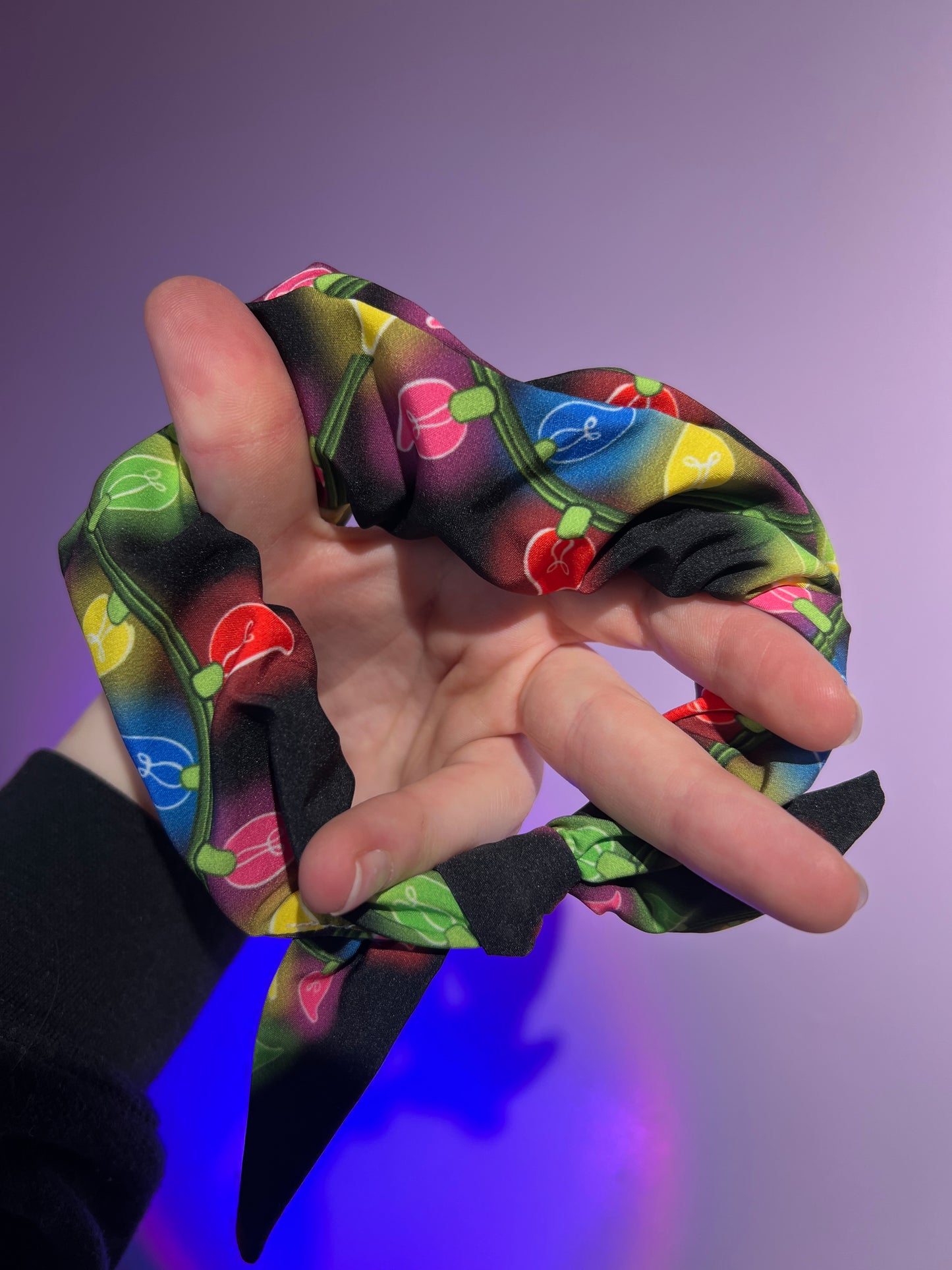 Black Holiday Lights Scrunchie w/ Removable Bow